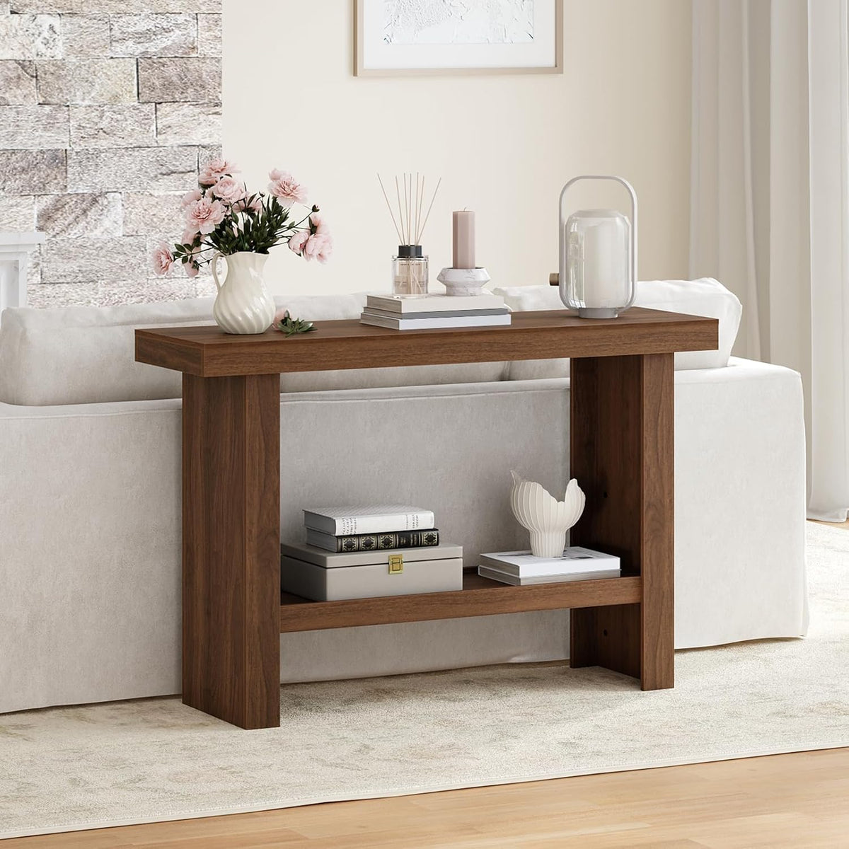 MAHANCRIS Console Table, 39.4'' Entryway Table for Hallway, Narrow Sofa Table Behind The Couch, Modern Foyer Tables for Entrance, Living Room, Corridor, Easy Assembly, Walnut CTZB16801