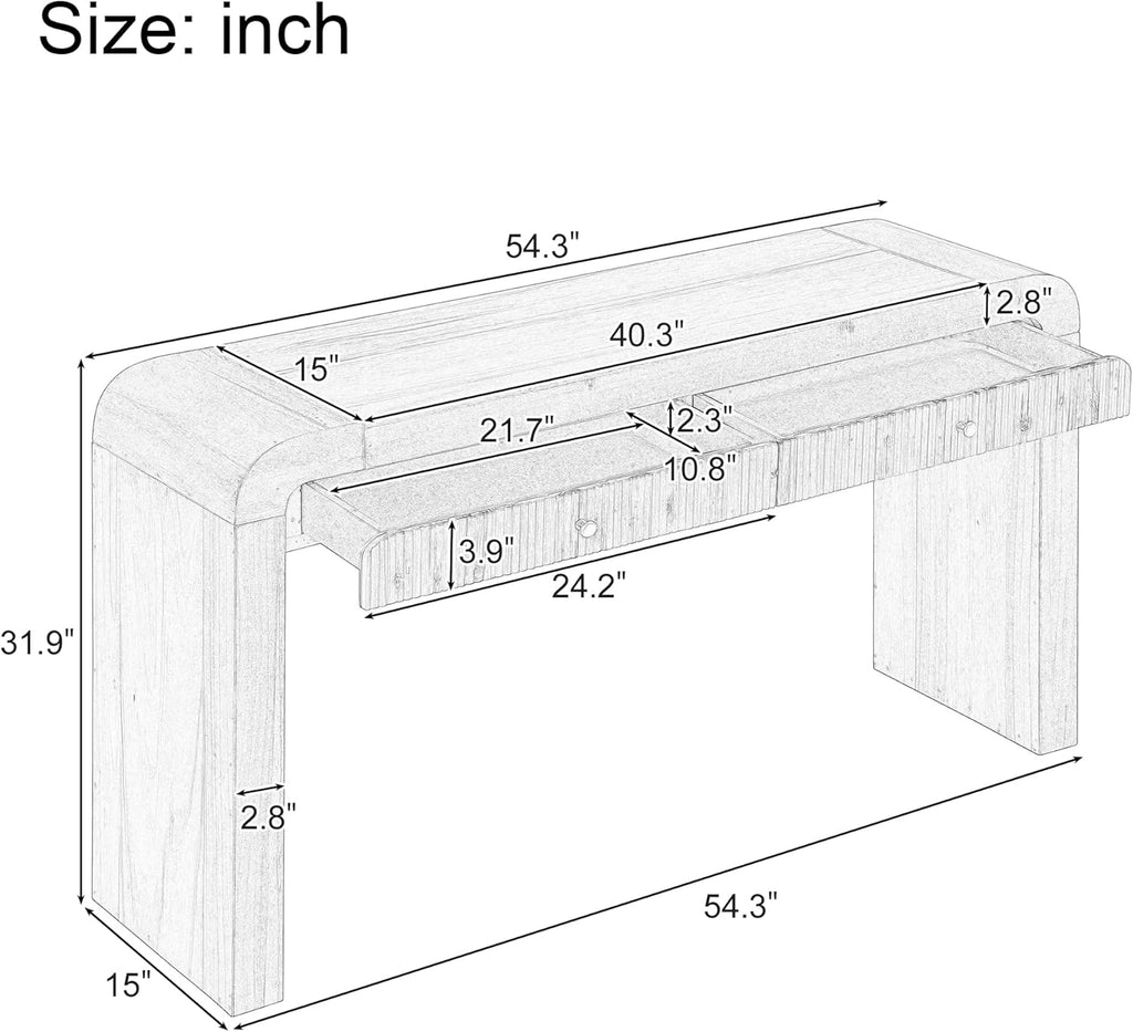 Console Table, 54.3" Wood Couch Table with Drawers, Farmhouse Entryway Table for Entrance, Hallway, Living Room, Easy Assmebly, Natural