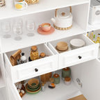 MOUMON Large Kitchen Hutch Storage Cabinet with Adjustable Shelves & Glass Doors, Pantry Organization and Kitchen Storage with Drawers, White (63”W x 15.7”D x 78.7”H)