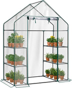 Outvita Walk-in Greenhouse, Outdoor Durable PVC Plant Green House for Frost Protection with 3 Tiers 4 Shelves, Shelf Clips, Roll-up Zipper Door, 56"x29"x77" Transparent