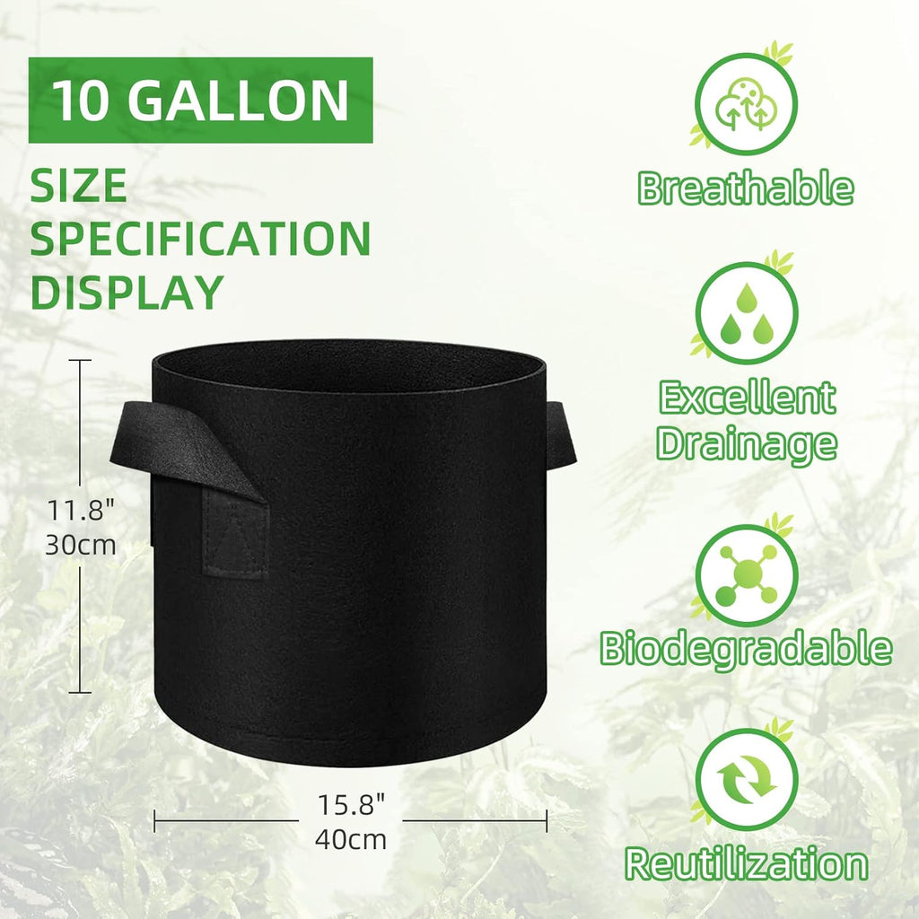 50 Pack 10 Gallon Plant Grow Bags, Breathable Felt Non-Woven Aeration Fabric Plant Grow Pots, Garden Planting Containers for Nursery Vegetable Flower Grow Bags with Handles (15.7x11.8inch)