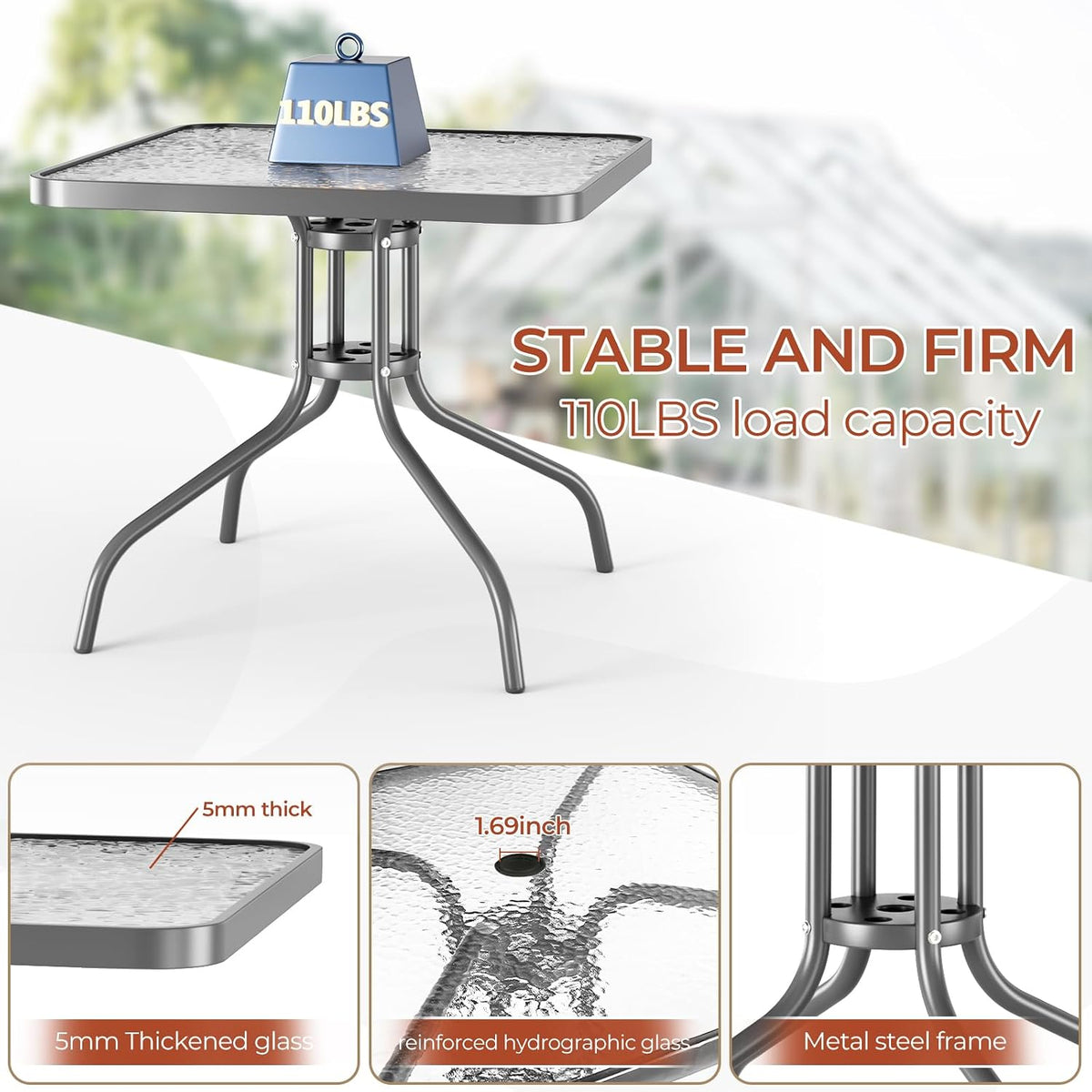 TLSUNNY Patio Dining Set 5 Pieces, All Weather Outdoor Furniture W/30"X 30" Table and 4 Stackable Textilene Chairs, Metal Table and Chairs for Lawn, Garden, Poolside, Backyard (Umbrella not Included)