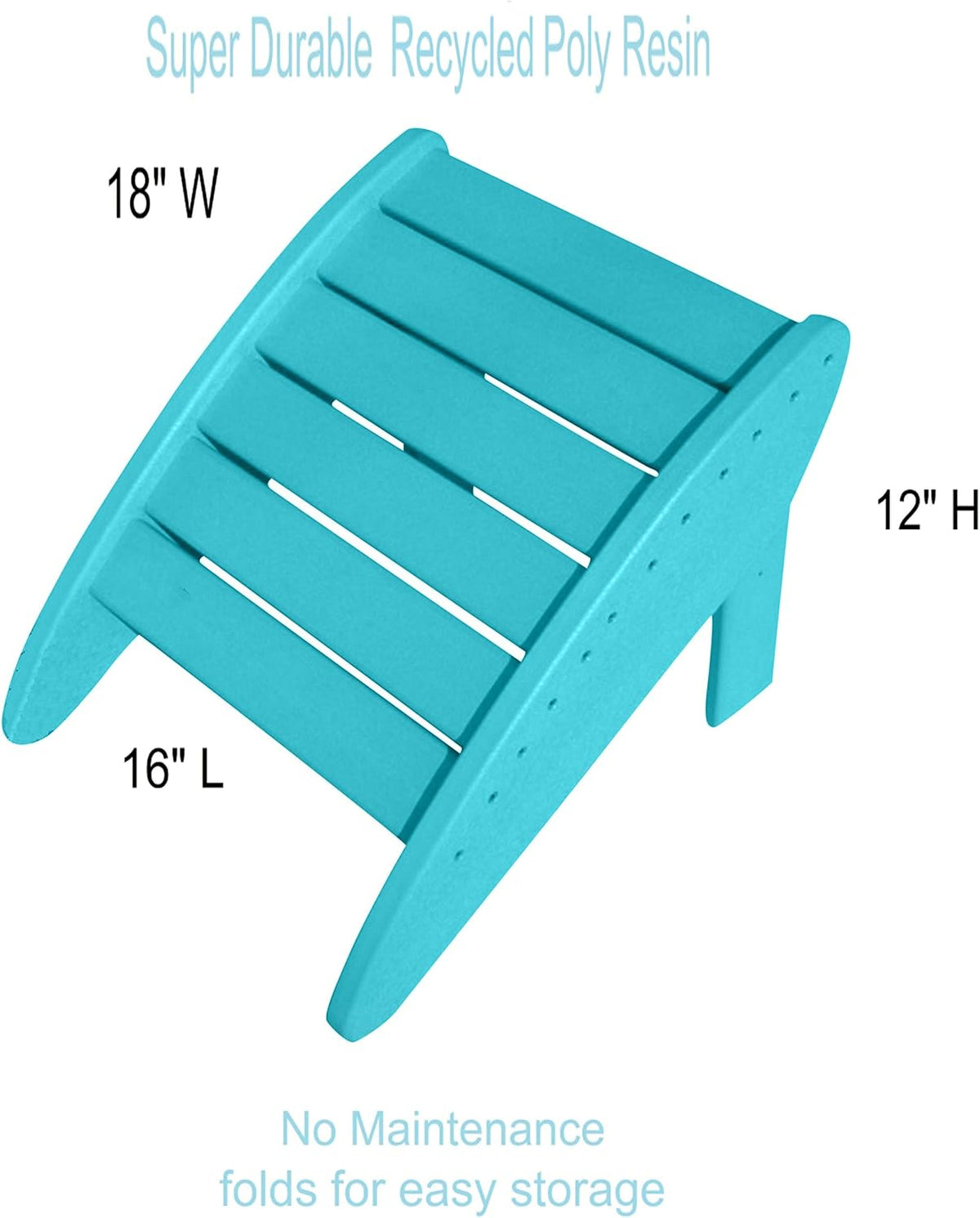 Phat Tommy Poly Adirondack Chair Ottoman - Outdoor Chair Footrest - All Weather Patio Ottoman Furniture, Teal