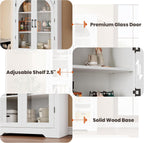 Garvee 70" Tall Kitchen Pantry Cabinet - Modern Display Cabinet with 4 Arched Glass Doors and Adjustable Shelves, Versatile Cupboard Organizers for Kitchen, Dining Room, Living Room, Bathroom, White