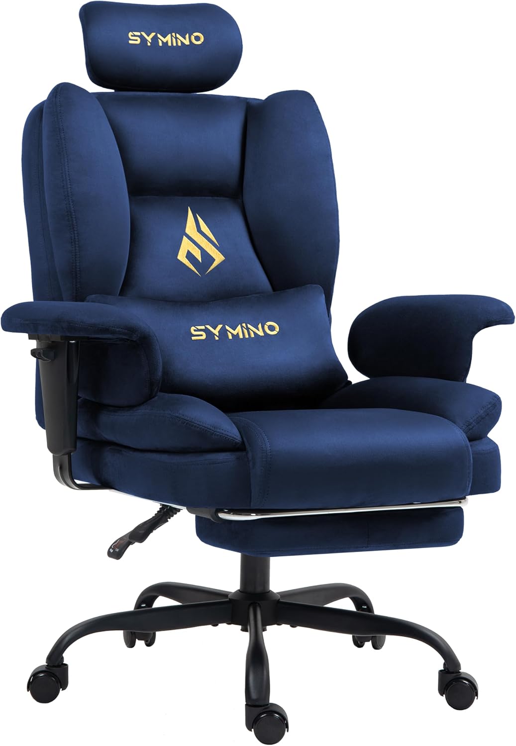 Symino Gaming Chair with Footrest, Up/Down Armrests, Suede Fabric Ergonomic Office Chair, 150° Recline Computer Chair for Desk, Darkblue