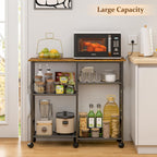 ThreeHio Rolling Kitchen Microwave Cart, 3-Tier Microwave Stand with Adjustable Shelf, Kitchen Storage Cart on Lockable Wheels, Coffee Bar Baker's Rack Organizer Shelf for Living Room, Office, Balcony