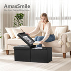 AmasSmile Footrest Ottoman Storage Bench,34" Leather Folding Chest,Black | Large Ottoman with Storage,Thicker Foam Padded Seat,Livingroom,Dorm,Bedroom,Entryway,Easy to install,34 x 13 x 13in