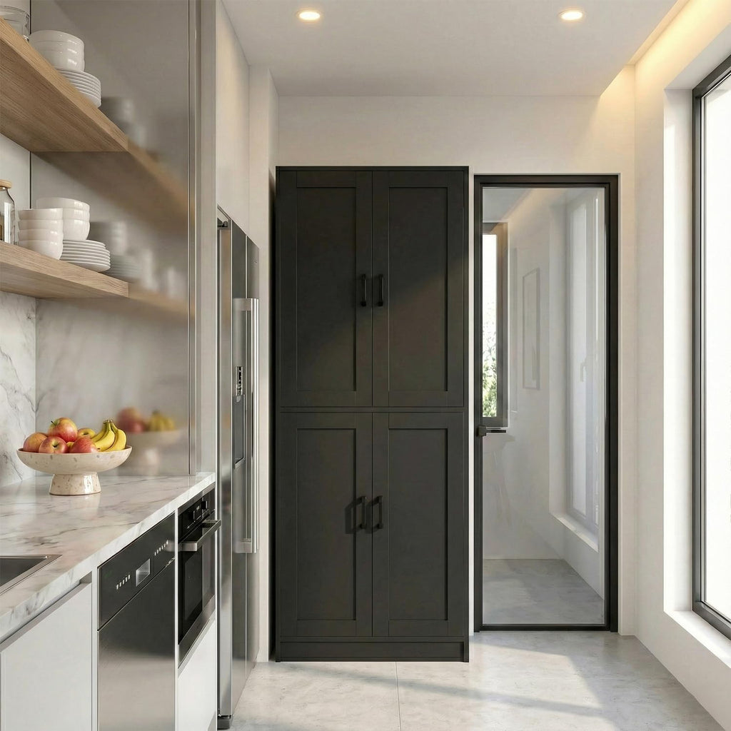 DIYART 71" Tall Kitchen Pantry Cabinet, Freestanding Food Storage Organizer with Doors & Adjustable Shelves, Large Utility Hutch Cupboard for Dining Room, Kitchen & Home Office, Black
