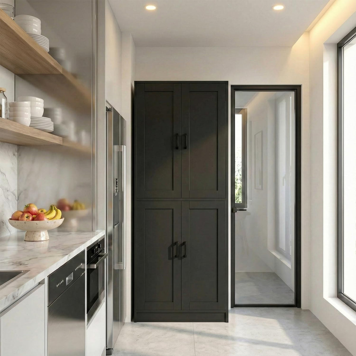 DIYART 71" Tall Kitchen Pantry Cabinet, Freestanding Food Storage Organizer with Doors & Adjustable Shelves, Large Utility Hutch Cupboard for Dining Room, Kitchen & Home Office, Black