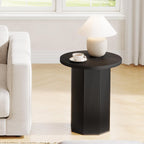 Tribesigns Round End Table, Farmhouse Pedestal Side Table, Fluted Wooden Nightstand Drink Stand for Living Room, Bedroom (1, Black)