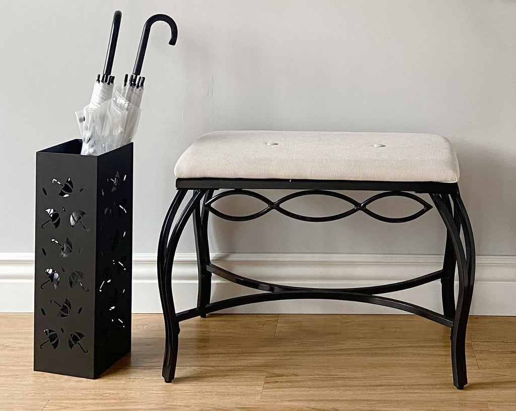 Mango Steam White Shoe Bench - Vanity Seat for Makeup Room, Dressing Stool, Entryway Bench - Powder Coated, Upholstered, Space Saving