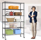 18x48x72 Inch Commercial Wire Shelving Unit with Wheels 6 Tier Heavy Duty Layer Rack Storage Metal Shelf Garage Organizer Wire Rack Shelving Adjustable Utility 2100 LBS Capacity with Casters,Black