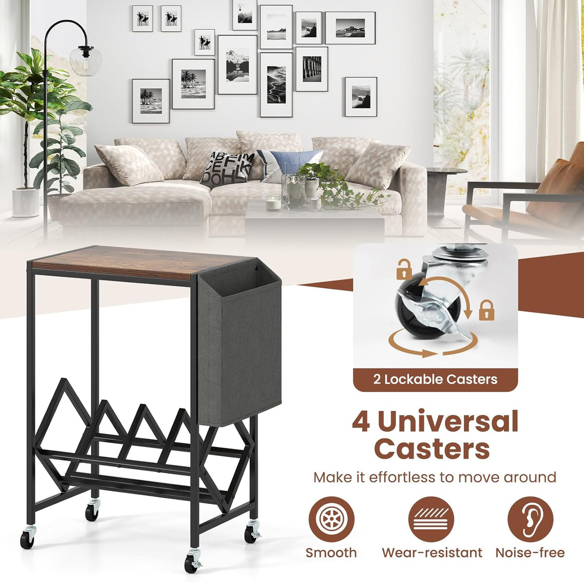 Giantex Record Player Stand, Rolling 2-Tier Turntable Stand with Storage Shelf Up to 130 Albums, Record Player Table w/Metal Frame & Magazine Holder, Vinyl Record Storage for Living Room, Black
