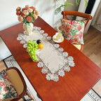 European Style Linen Runner Table with Lace Trim for Home Tables, Rectangular Shape, Suitable for Dining Room and Decoration (40 x 80 cm)