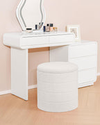 B FSOBEIIALEO Folding Storage Ottoman, Round Sherpa Ottomans, Cream White | 16.9" Foldable Ottoman With Tray, Boucle Foot Stool, Small Storage Coffee Table for Living Room, Bedroom, Hallway