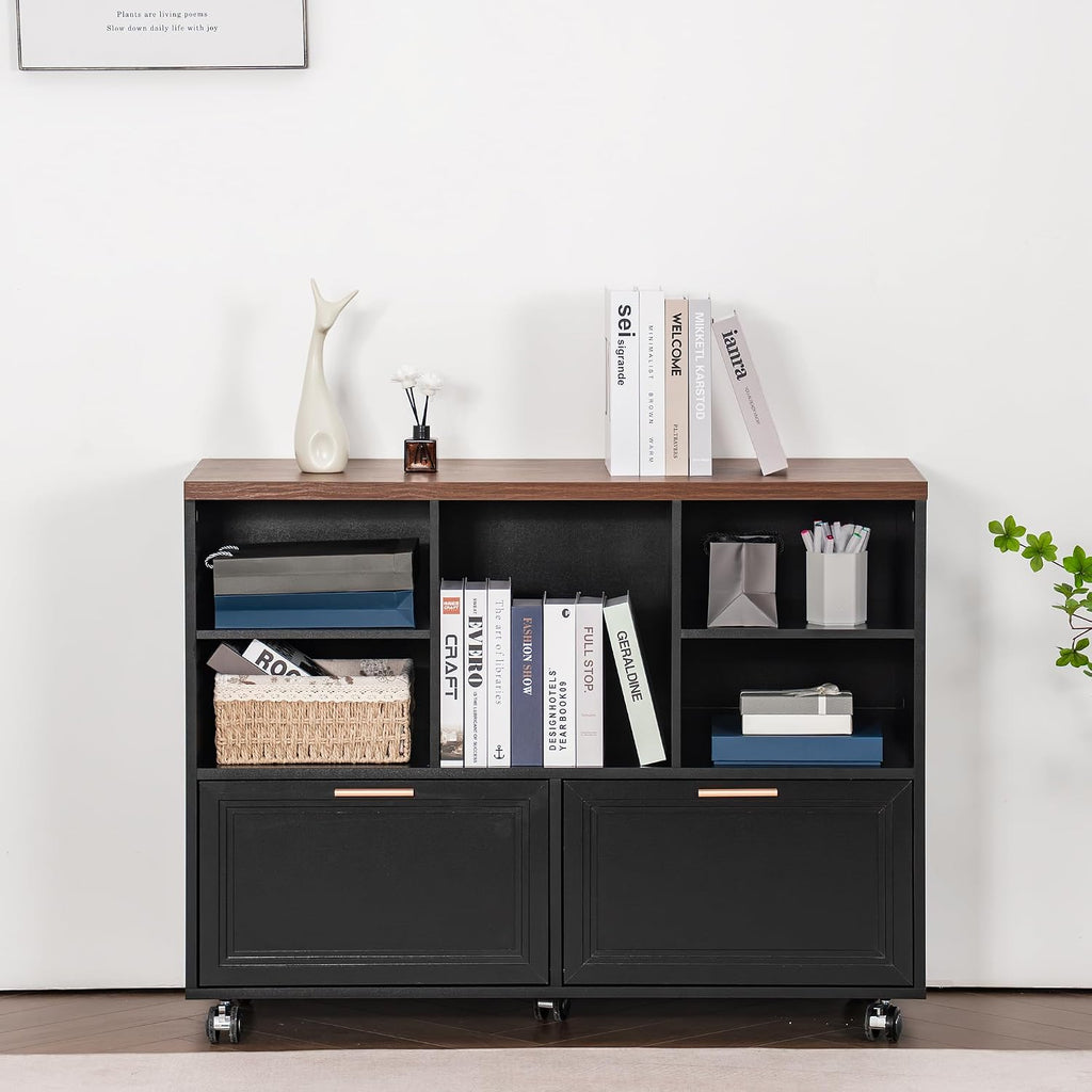40" Lateral File Cabinet,Farmhouse Wood Small Home Office Storage with Wheels,Filing Cabinet with 2 Drawers for Legal/Letter/ A4 Size
