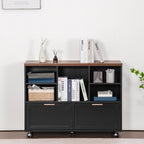 40" Lateral File Cabinet,Farmhouse Wood Small Home Office Storage with Wheels,Filing Cabinet with 2 Drawers for Legal/Letter/ A4 Size