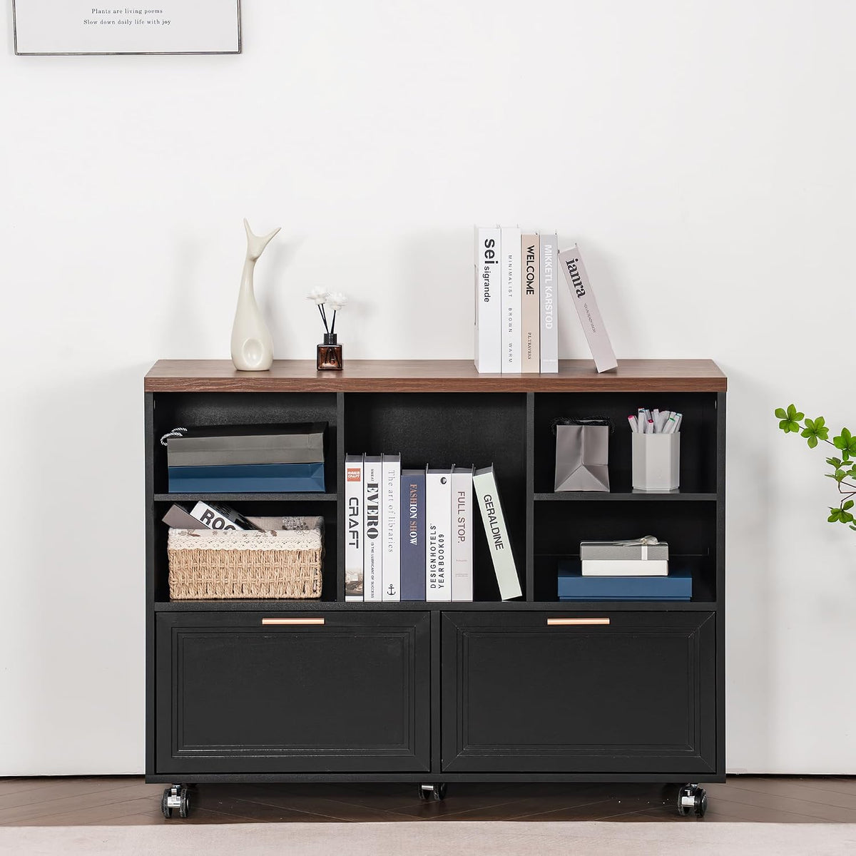 40" Lateral File Cabinet,Farmhouse Wood Small Home Office Storage with Wheels,Filing Cabinet with 2 Drawers for Legal/Letter/ A4 Size