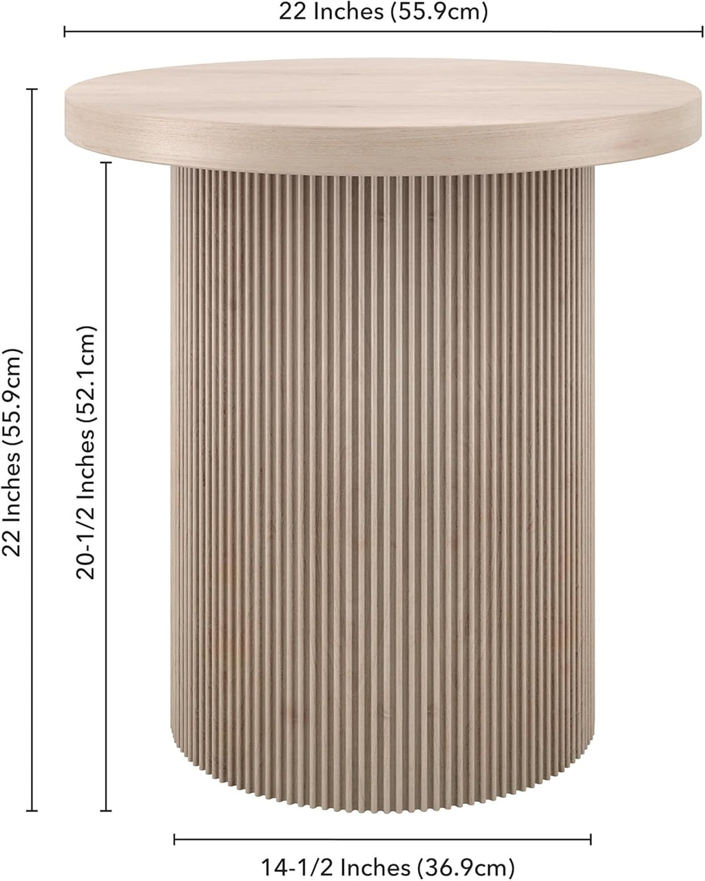 Henn&Hart 22'' Fluted Modern Wooden Round End Table, Ribbed Side Table, Nightstand for Living Room, Office, Family Room, or Bedroom, Alder White