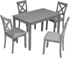 LUMISOL 5-Piece Dining Table Set for 4, Farmhouse Kitchen Table Set with 4 Upholstered Chairs, Wood Table and Chairs Set for Dining Room, Kitchen, Small Space, Grey