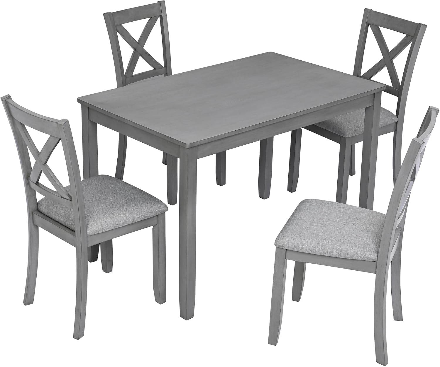 LUMISOL 5-Piece Dining Table Set for 4, Farmhouse Kitchen Table Set with 4 Upholstered Chairs, Wood Table and Chairs Set for Dining Room, Kitchen, Small Space, Grey