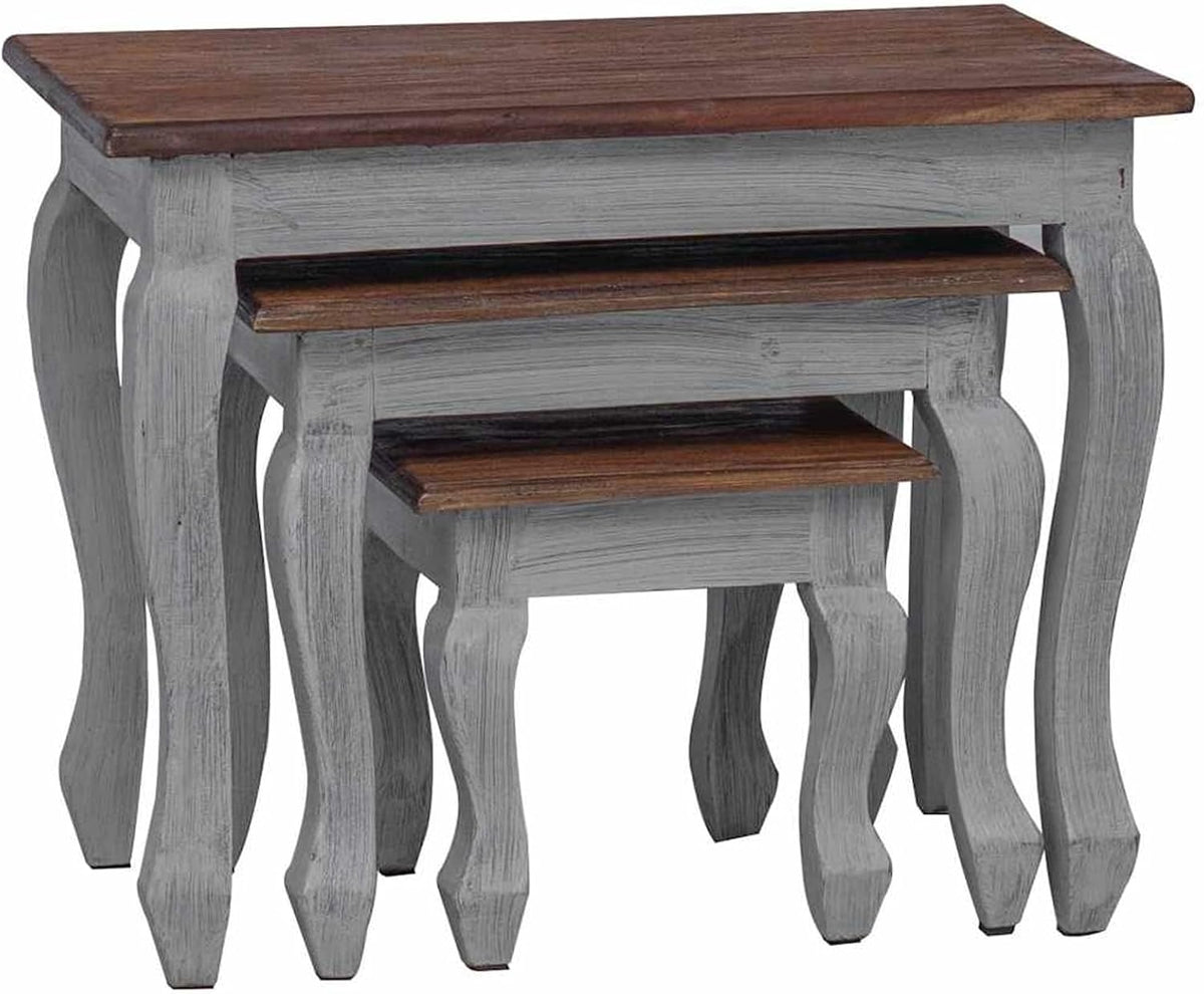 Gecheer 3 Piece Nesting Tables Set, Solid Mahogany Wood Side Tables, Antique Vintage Style End Tables for Living Room, Handmade Sturdy Coffee Table Set with Natural Imperfections, 3 Sizes