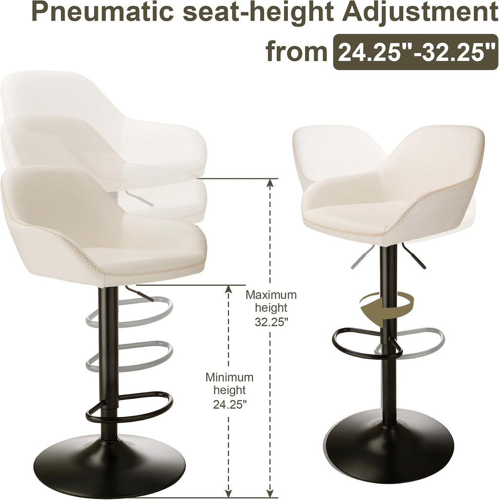 Glitzhome Bar Table and Chairs Set, Round Black Steel Pub Table with Soild Elm Wood Top and Bar Height Adjustable Swivel PU Leather Bar Stool for Breakfast Nook Living Room Small Space Restaurant