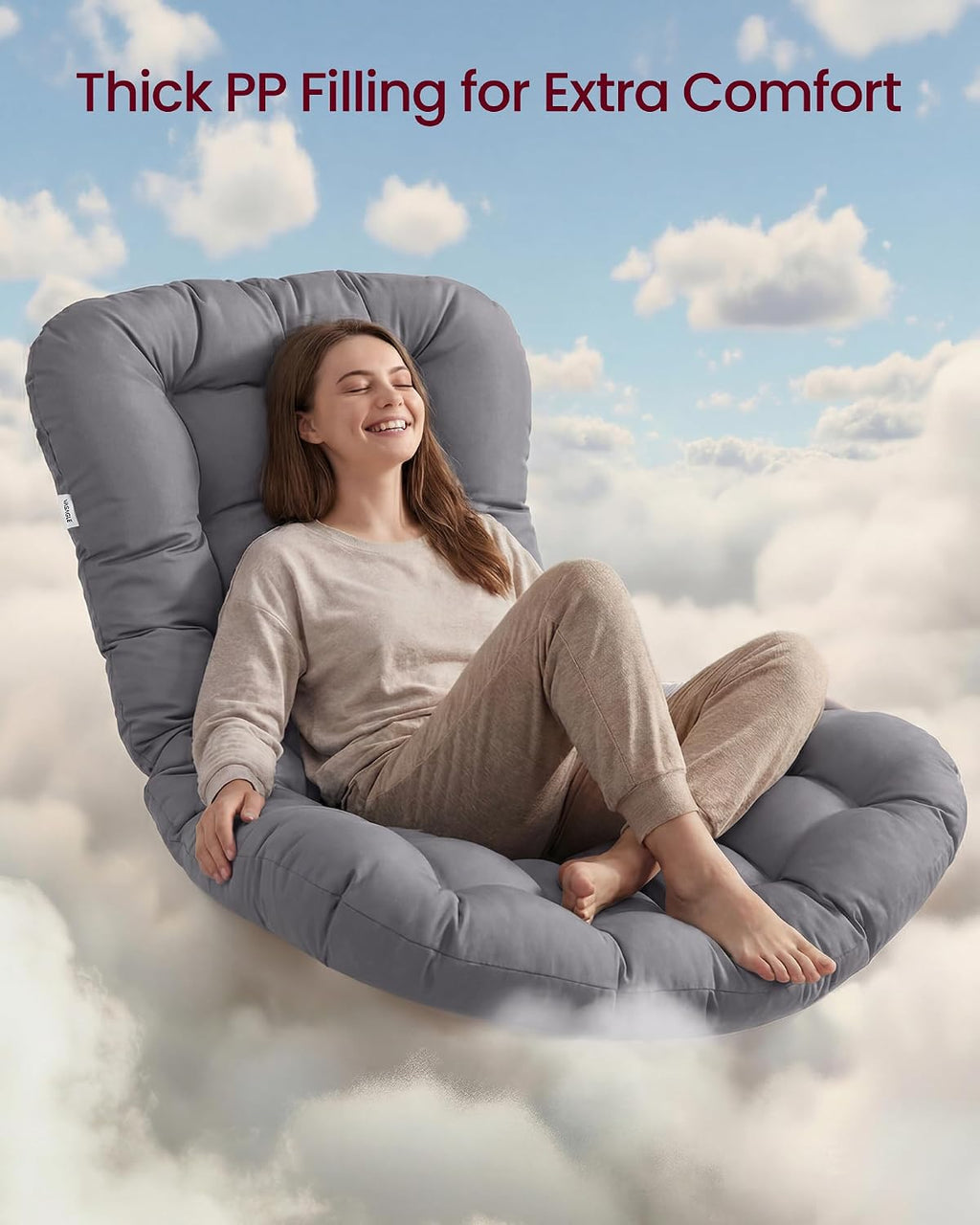VASAGLE Papasan Chair, Outdoor Rocking Chair, Outdoor Furniture, Steel Frame, Extendable Footrest, Removable Cushion, Holds 300 lb, for Bedroom, Living Room, Patio, Garden, Gray ULYY062GZ01