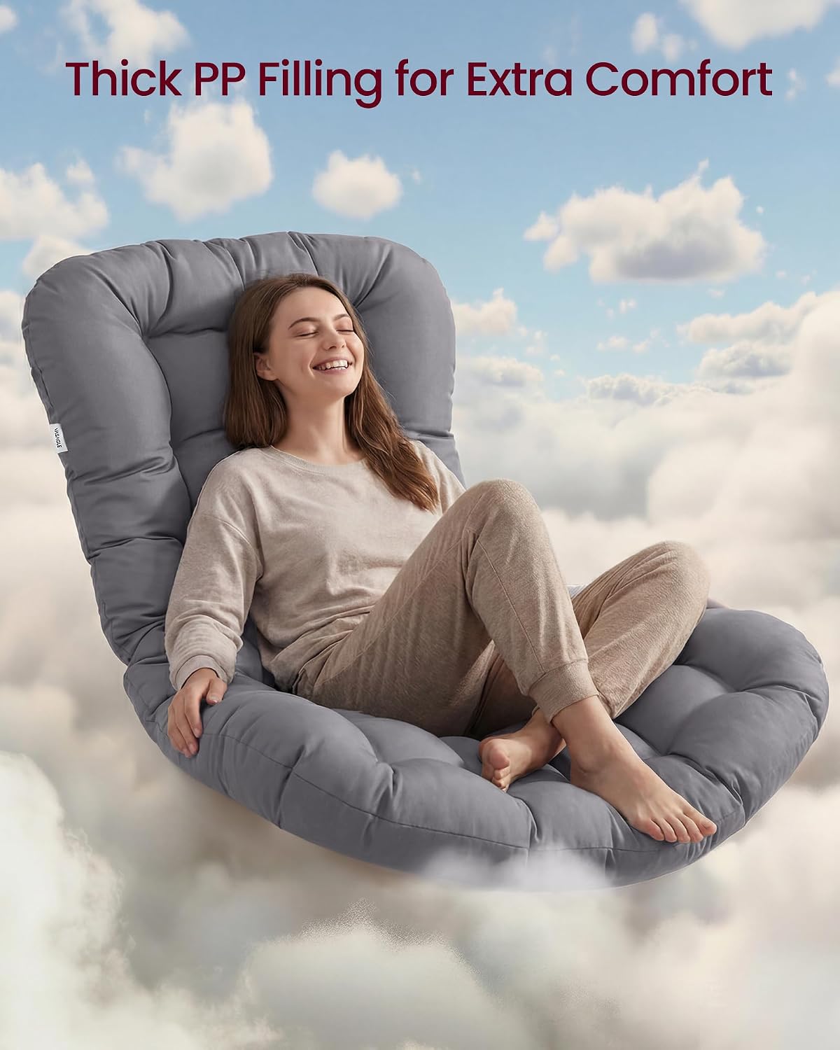 VASAGLE Papasan Chair, Outdoor Rocking Chair, Outdoor Furniture, Steel Frame, Extendable Footrest, Removable Cushion, Holds 300 lb, for Bedroom, Living Room, Patio, Garden, Gray ULYY062GZ01
