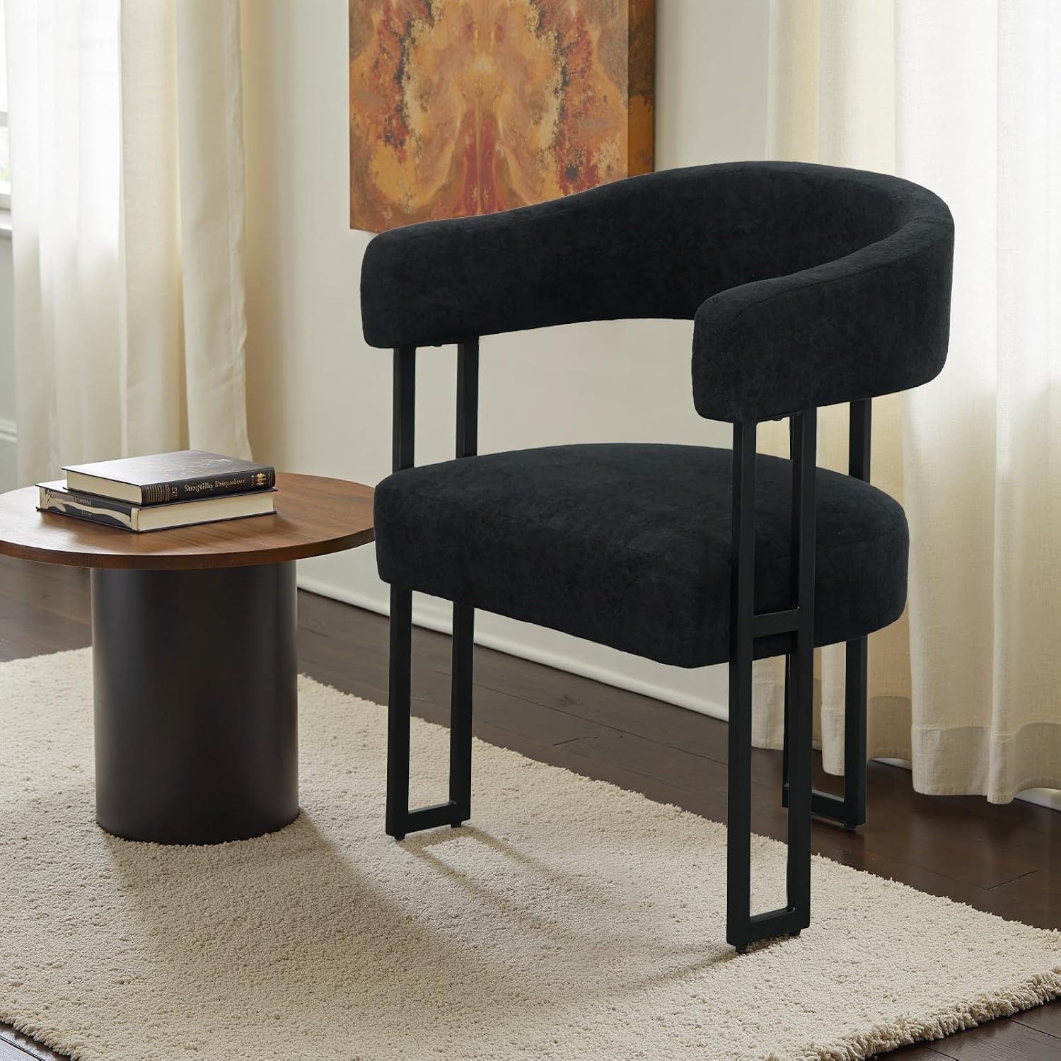SIMTONAL Boucle Dining Chairs Set of 4-Black Accent Chairs with Arms, Soft Teddy Fleece Upholstered Armchairs for Kitchen Dining Living Room