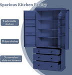 77" Tall Farmhouse Kitchen Pantry Cabinet, Freestanding Food Storage Cupboard with 3 Adjustable Shelves, 8 Door Shelves & 3 Drawers for Kitchen & Dining Room, Blue