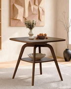 LKTART Small Dinner Table for 2, 29.5" Long Square Solid Wood Dining Table with Solid Wood Frame & Veneer Top, Compact Design with Shelf for Dinner Kitchen, Walnut