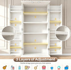 kepptory 47" Kitchen Pantry Cabinet with Doors and Adjustable Shelves, Freestanding Pantry Storage Cabinet, Farmhouse Buffet Cupboard for Kitchen, Dining Room, Living Room, White