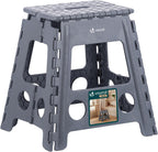 VOUNOT® Folding Step Stool, Portable Stepping Stool with Carrying Handle, Anti-Slip Folding Stool for Bathroom, Garden, Camping, Home, 39 x 32 x 40 cm, Grey