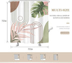Glawry Abstract Tropical Shower Curtain Chic Boho Plant Palm Leaf Watercolor Pink Green Simple Minimalist Bathroom Modern Botanical 72Wx72L Inches Bath Accessories Art Home Decor Fabric 12 Pack Hooks