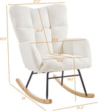 37.2" H Glider Rocking Chair Upholstered with Teddy Fabric, Indoor Rocking Chair with Armrests & Metal Frame (Ivory)