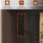 71" Tall Pantry Cabinet with Power Outlet & Pegboard, Kitchen Hutch Storage Cabinet with Arched Fluted Glass Doors, LED Lights, Wine Rack, Baskets & Adjustable Shelves, Brown