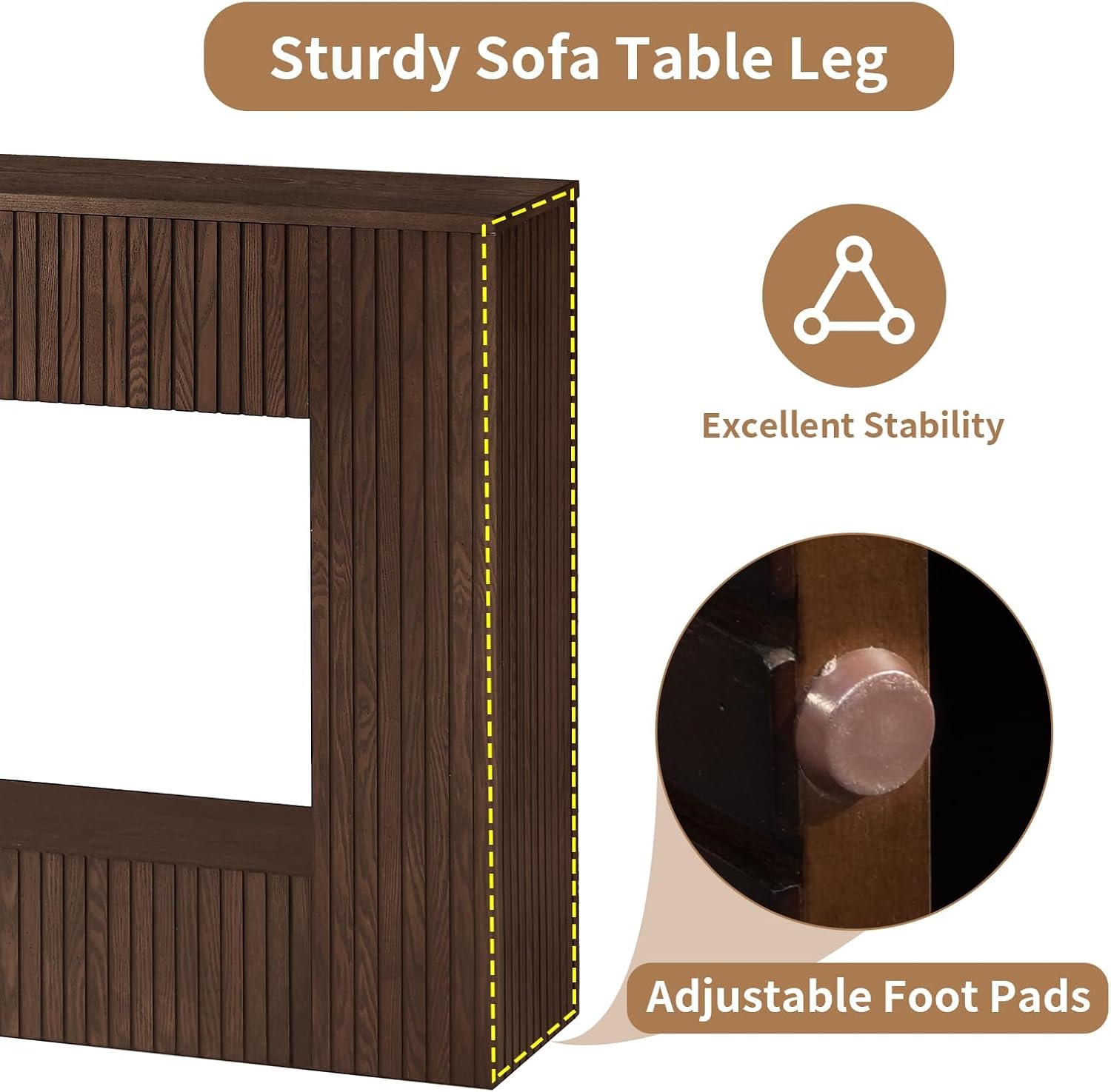LKTART 55.12" Console Table for Entryway, Narrow Long Solid Wood Veneer Fluted Entryway Table Sofa Table Behind Couch Tables with 2-Tier Storage Shelves for Hallway, Living Room, Foyer, Walnut