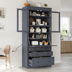JIJIWANG 78" Tall Freestanding Kitchen Pantry Storage Cabinet,Multifunctional Cupboard with 3 Drawers,Adjustable Shelves and Power Outlet for Office, Kitchen,Dining Room,Grey
