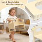 GVOO Montessori Weaning Table and Chair Set, 3 Adjustable Height Toddler Table and Chair Set, for Eating, Reading, Baby Proofing Design, Natural White
