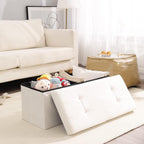 Storage Ottoman Bench Foldable Seat Footrest Shoe Bench End of Bed Storage with Flipping Lid, 75L Storage Space, 30 inches Velvet Cream