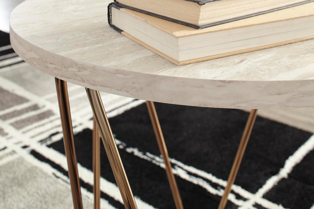 GTU Furniture Contemporary Faux Marble Rectangular 3-Piece Coffee Table Set, Cocktail Table with 2 Matching End Tables, Two-Tone Finish for Living Room