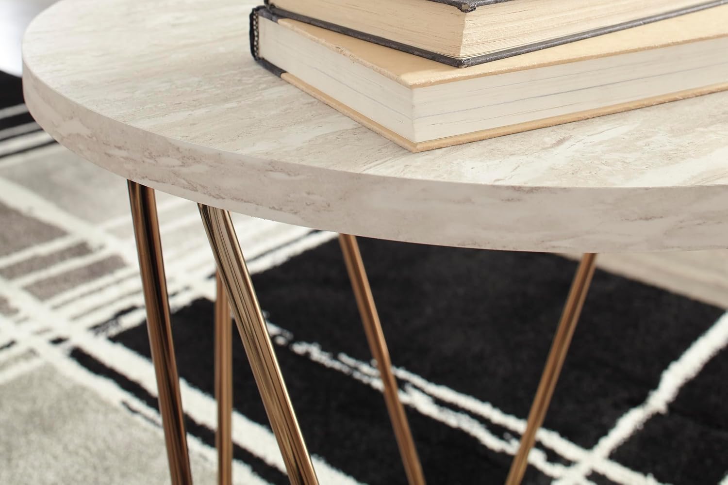 GTU Furniture Contemporary Faux Marble Rectangular 3-Piece Coffee Table Set, Cocktail Table with 2 Matching End Tables, Two-Tone Finish for Living Room