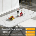 Faux Marble Dining Table Set for 6, Modern Kitchen Table Chairs Set 6, 70" Faux Marble Table with Silver Stainless Steel Leg, 6 Black Leather Chairs, 7 Piece Dining Set for Kitchen Living Dining Room