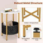 Giantex Round End Table, Small Side Table with Removable Fabric Basket, Modern Bedside Table with Metal Frame, Sofa Couch Accent Table for Small Space Living Room, Nightstand for Bedroom, White