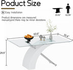 Rectangular Glass Dining Table for 4-6 People, 63" Clear Tempered Glass Desktop with X-Shape Stainless Steel Base, for Kitchen, Living Room, Office, Silver White