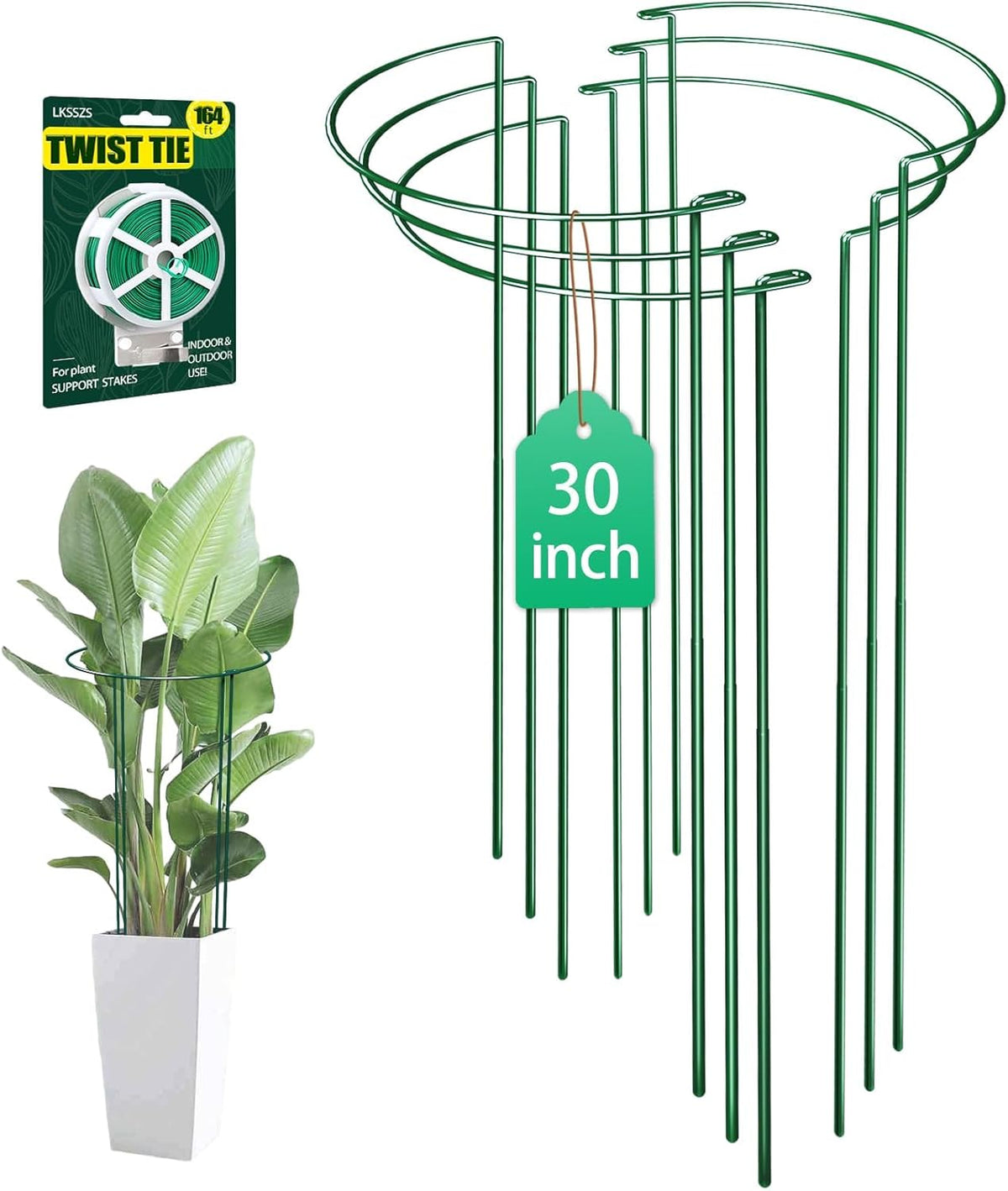 6 Pack 30 inch Plant Support Stakes, Heavy-Duty Half Round Peony Support, Garden Plant Stakes Cage for Outdoor Plants, Peony, Tomato, Hydrangea, (15In Support +15In Stainless Extension Tubes)