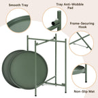 2-Tier Round End Side Table, Small Metal Side Table with Removable Tray, Folding Accent Tables for Living Room, Balcony, Nightstand for Bedroom, Outdoor Tables for Patio, Sage Green