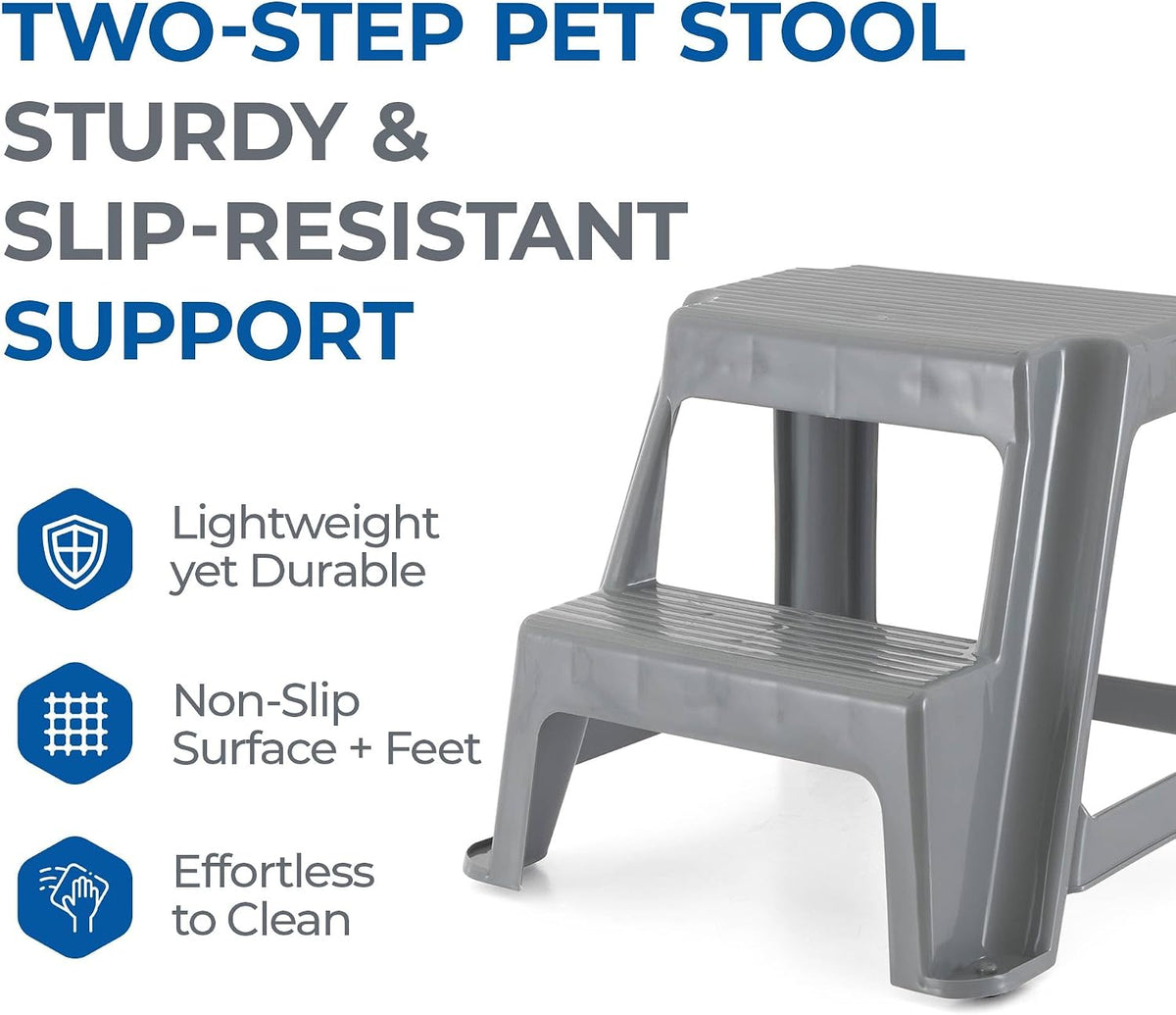 Gracious Living 16-Inch Tall Plastic 2-Step Stool, Gray, 4 Pack | Portable Dual Step Ladder Foot Stool for Kitchen, Bathroom, Bedroom & Garage