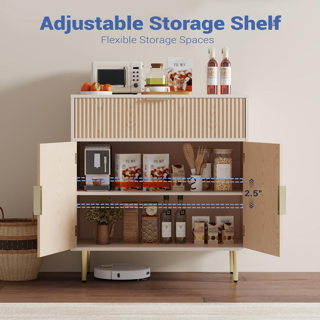 Housoul Sideboard Buffet Cabinet with 2 Doors & Drawer, Coffee Bar with Adjustable Shelves, Liquor Cabinet with Storage, Accent Cabinet Console Table for Living Dining Room, Oak